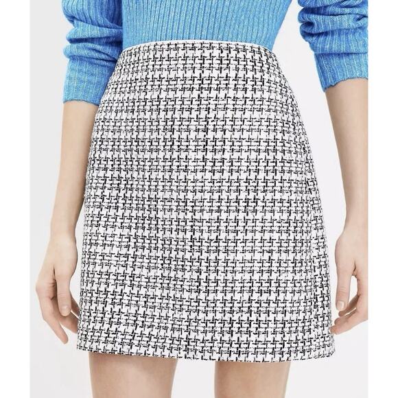 LOFT Dresses & Skirts - LOFT Tweed Mini Skirt Women's Size 10 Metallic Sequin Black White Party Holiday